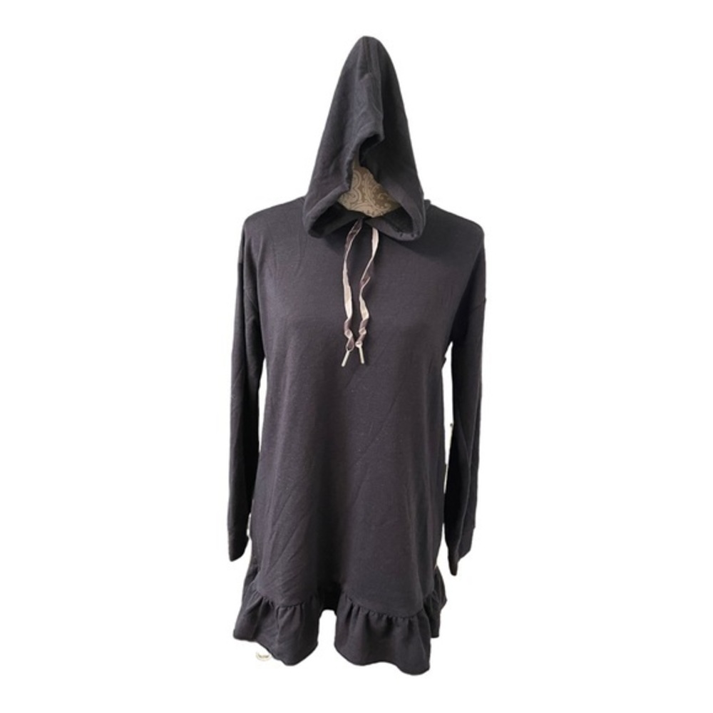 MATILDA JANE Hooded Mini Dress Ruffle Hem Jersey Black Small